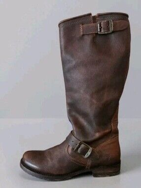 Frye Veronica Slouch' 2 Buckle Boots Dark Brown Leather Size 8/8.5 Excellent